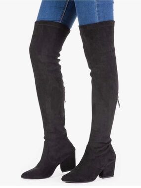 Women’s Black Over-the-Knee Faux Suede Stretch Boots